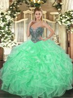 Floor Length Lace Up Vestidos de Quinceanera Apple Green for Military Ball and Sweet 16 and Quinceanera with Beading and Ruffles(SKU SJQDDT979002-3BIZ)