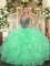 Floor Length Lace Up Vestidos de Quinceanera Apple Green for Military Ball and Sweet 16 and Quinceanera with Beading and Ruffles