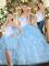 Floor Length Blue Quinceanera Dresses Organza Sleeveless Beading and Ruffles