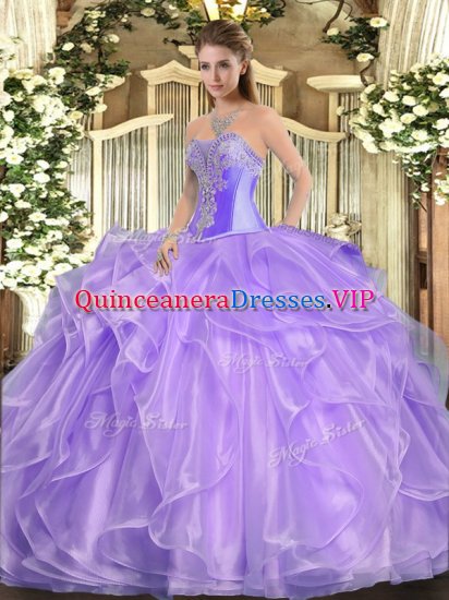 Romantic Beading and Ruffles Quinceanera Dresses Lavender Lace Up Sleeveless Floor Length - Click Image to Close