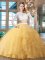 Brush Train Two Pieces Sweet 16 Dress Gold Scoop Organza Long Sleeves Zipper