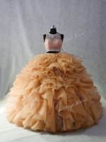 Champagne Sleeveless Brush Train Beading and Ruffles and Sequins Sweet 16 Dress
