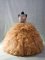 Champagne Sleeveless Brush Train Beading and Ruffles and Sequins Sweet 16 Dress