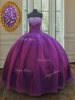 Charming Beading Sweet 16 Dresses Purple Lace Up Sleeveless Floor Length