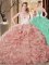 High End Sleeveless Organza Floor Length Lace Up Quinceanera Dress in Champagne with Embroidery and Ruffles