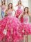 Inexpensive Four Piece Sequins Floor Length Hot Pink 15th Birthday Dress Sweetheart Sleeveless Lace Up