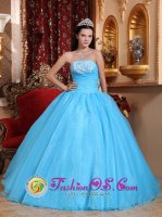 Crockett TX Romantic Exquisite Appliques A-line Strapless Baby Blue Quinceanera Dress