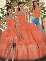 Orange Lace Up Sweetheart Ruffled Layers Quinceanera Dress Organza Sleeveless