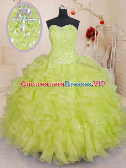 Yellow Green Sleeveless Floor Length Beading and Ruffles Lace Up Quinceanera Gown - Click Image to Close