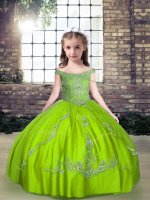 Tulle Lace Up Little Girls Pageant Dress Wholesale Sleeveless Floor Length Beading