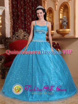 Spaghetti Straps Sequin And Beading Decorate Popular Teal Quinceanera Dress With For Sweet 16 IN Clifton Park NY