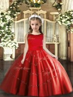 Dazzling Tulle Scoop Sleeveless Lace Up Beading Winning Pageant Gowns in Red(SKU PAG1107-2BIZ)