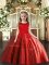 Dazzling Tulle Scoop Sleeveless Lace Up Beading Winning Pageant Gowns in Red