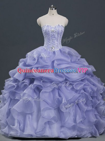 High Quality Lavender Sleeveless Floor Length Beading and Ruffles and Pick Ups Lace Up Quinceanera Dress - Click Image to Close
