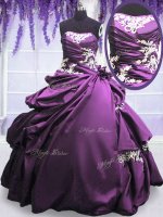 Designer Purple Lace Up Quinceanera Gown Appliques and Pick Ups Sleeveless Floor Length
