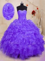 Glamorous Beading and Ruffles and Hand Made Flower Sweet 16 Quinceanera Dress Purple Lace Up Sleeveless Floor Length(SKU PSSW0193-7BIZ)