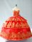 Latest Red Ball Gowns Embroidery and Ruffled Layers Vestidos de Quinceanera Lace Up Satin and Organza Sleeveless Floor Length