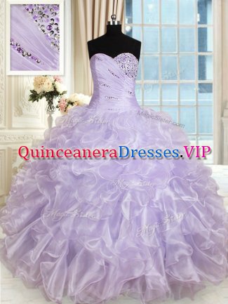 Sleeveless Lace Up Floor Length Beading and Ruffles Sweet 16 Dress
