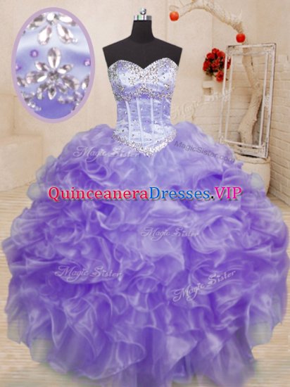 Lavender Ball Gown Prom Dress Military Ball and Sweet 16 and Quinceanera with Beading and Ruffles Sweetheart Sleeveless Lace Up - Click Image to Close
