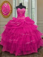 Comfortable Fuchsia Sleeveless Beading and Ruffled Layers and Sequins and Pick Ups Floor Length Military Ball Dresses For Women(SKU PSSW0145-9BIZ)
