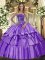Edgy Lavender Ball Gowns Strapless Sleeveless Organza and Taffeta Floor Length Lace Up Beading and Ruffled Layers Quince Ball Gowns