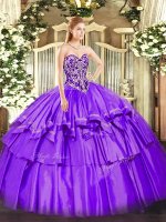 Delicate Floor Length Ball Gowns Sleeveless Purple 15 Quinceanera Dress Lace Up