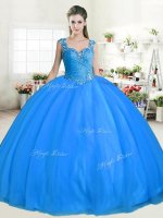 Straps Blue Sleeveless Floor Length Beading Zipper Quinceanera Dresses(SKU YYPJ053-2BIZ)
