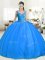 Straps Blue Sleeveless Floor Length Beading Zipper Quinceanera Dresses