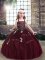 Perfect Burgundy Ball Gowns Straps Sleeveless Tulle Floor Length Lace Up Beading and Appliques Little Girls Pageant Gowns