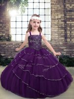 Eggplant Purple Straps Neckline Beading and Ruffled Layers Little Girls Pageant Dress Sleeveless Lace Up(SKU PAG1241-2BIZ)