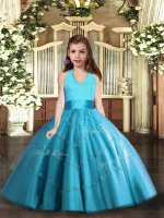 Floor Length Ball Gowns Sleeveless Baby Blue Little Girl Pageant Gowns Lace Up(SKU PAG1122-1BIZ)
