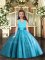 Floor Length Ball Gowns Sleeveless Baby Blue Little Girl Pageant Gowns Lace Up