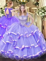 High Class Lavender Ball Gowns Beading and Ruffled Layers Sweet 16 Dress Lace Up Organza Sleeveless Floor Length(SKU SJQDDT1118002BIZ)