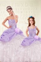 Custom Design Sleeveless Beading and Ruffled Layers and Hand Made Flower Lace Up Sweet 16 Dresses