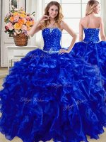 Royal Blue Organza Lace Up Quinceanera Gowns Sleeveless Floor Length Beading and Ruffles(SKU PSSW0502MT-1BIZ)