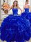 Royal Blue Organza Lace Up Quinceanera Gowns Sleeveless Floor Length Beading and Ruffles