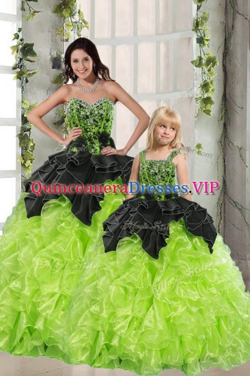 Floor Length Lace Up Sweet 16 Dress Green for Military Ball and Sweet 16 and Quinceanera with Beading and Ruffles - Click Image to Close