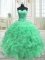 Customized Green Lace Up Sweetheart Beading and Ruffles 15th Birthday Dress Organza Sleeveless