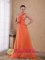 KaneoheHawaii/HI Formal Orange Empire One Shoulder Sweep/Brush Train Chiffon Quinceanera Dama Dress