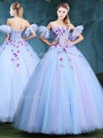 Decent Ball Gowns Ball Gown Prom Dress Lavender Sweetheart Tulle Sleeveless Floor Length Lace Up