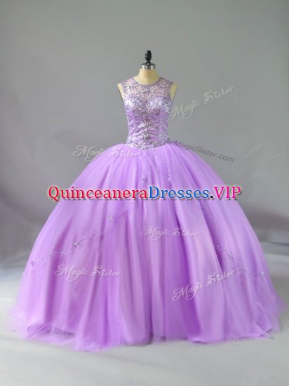 Lavender Sleeveless Tulle Lace Up Quince Ball Gowns for Sweet 16 and Quinceanera - Click Image to Close
