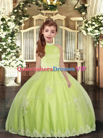 Yellow Green Backless Pageant Dress Beading and Appliques Sleeveless Floor Length - Click Image to Close