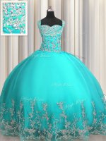 Attractive Ball Gowns Ball Gown Prom Dress Aqua Blue Sweetheart Organza Sleeveless Floor Length Lace Up