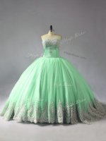 Suitable Tulle Sweetheart Sleeveless Court Train Lace Up Appliques Sweet 16 Dress in Apple Green(SKU PSSW0842-4BIZ)