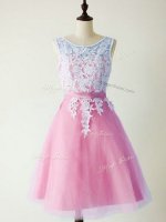 Beauteous Knee Length Lace Up Damas Dress Lilac for Prom and Party and Wedding Party with Lace(SKU SWBD163-5BIZ)