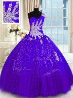 Vintage Floor Length Purple Sweet 16 Quinceanera Dress One Shoulder Sleeveless Lace Up(SKU PSSW0332-4BIZ)
