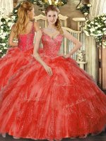 Exceptional Tulle Sleeveless Floor Length Sweet 16 Dress and Beading and Ruffles