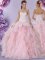 Baby Pink Tulle Lace Up Sweetheart Sleeveless Floor Length Sweet 16 Quinceanera Dress Beading and Lace and Ruffles