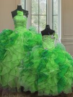 Glittering Sleeveless Beading and Ruffles Lace Up 15th Birthday Dress