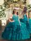 Fancy Teal Sleeveless Organza Zipper Glitz Pageant Dress for Party and Sweet 16 and Wedding Party